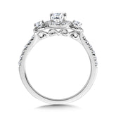 Oval-Cut 3-Stone Diamond Halo Engagement Ring